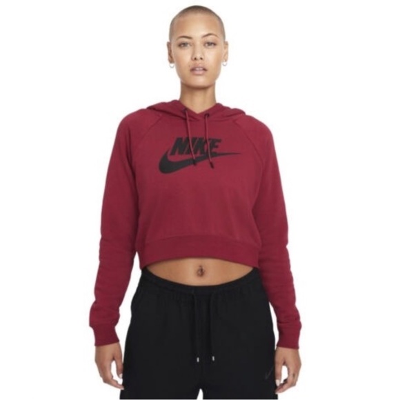 Nike Essential Cropped Pullover Hoodie Pomegranate/Black Women’s L - Picture 1 of 6